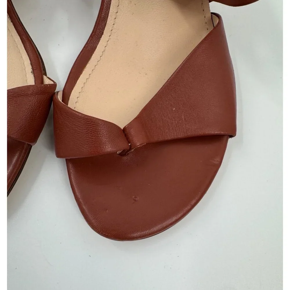 AGL Brown Moon Thong Leather Block Heel Sandals 38.5 or US 8.5 Made In Italy